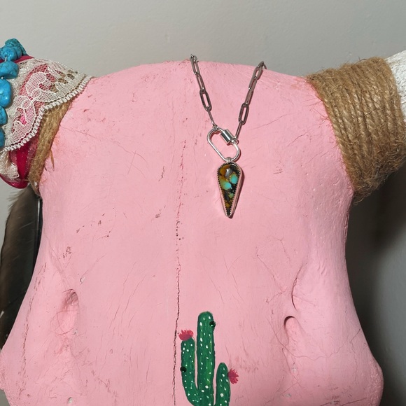 Turquoise & Sterling Silver Paper Clip Necklace - Picture 3 of 4